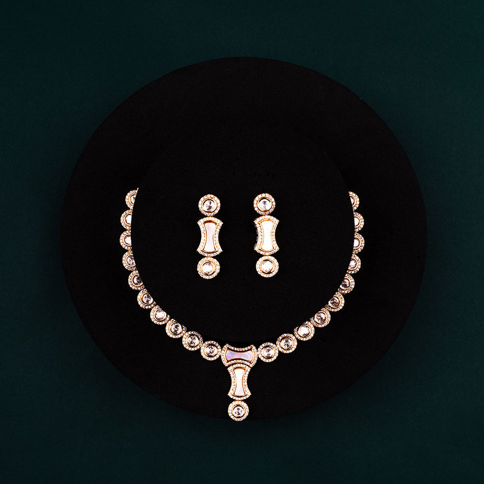 Designer Rose Gold Plated Sparkling Austrian Necklace Set | Bridal Jewellery India