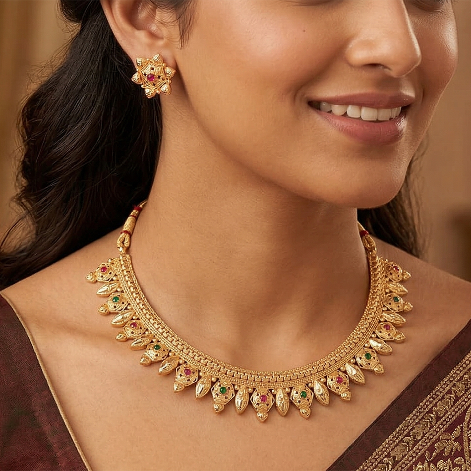 Rajwadi Necklace in Brass   Copper | Bridal Jewellery India