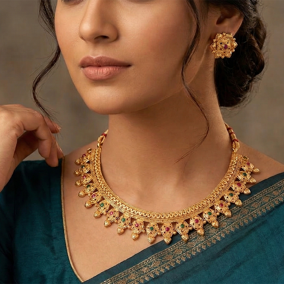 Jewellery Set in Brass   Copper
Pota Stone Necklace for | Bridal Jewellery India