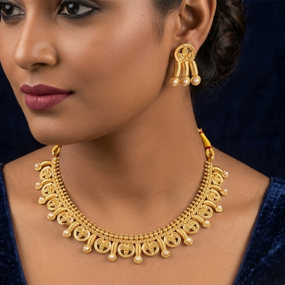 Pearl Necklace in Brass   Copper | Bridal Jewellery India