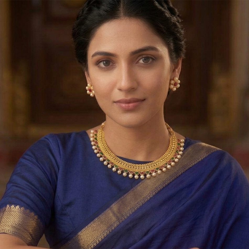 Pota Stone and Pearl Necklace in Brass and Copper for | Bridal Jewellery India