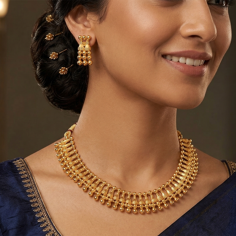 Pearl Rajwadi Necklace in Brass Copper | Bridal Jewellery India