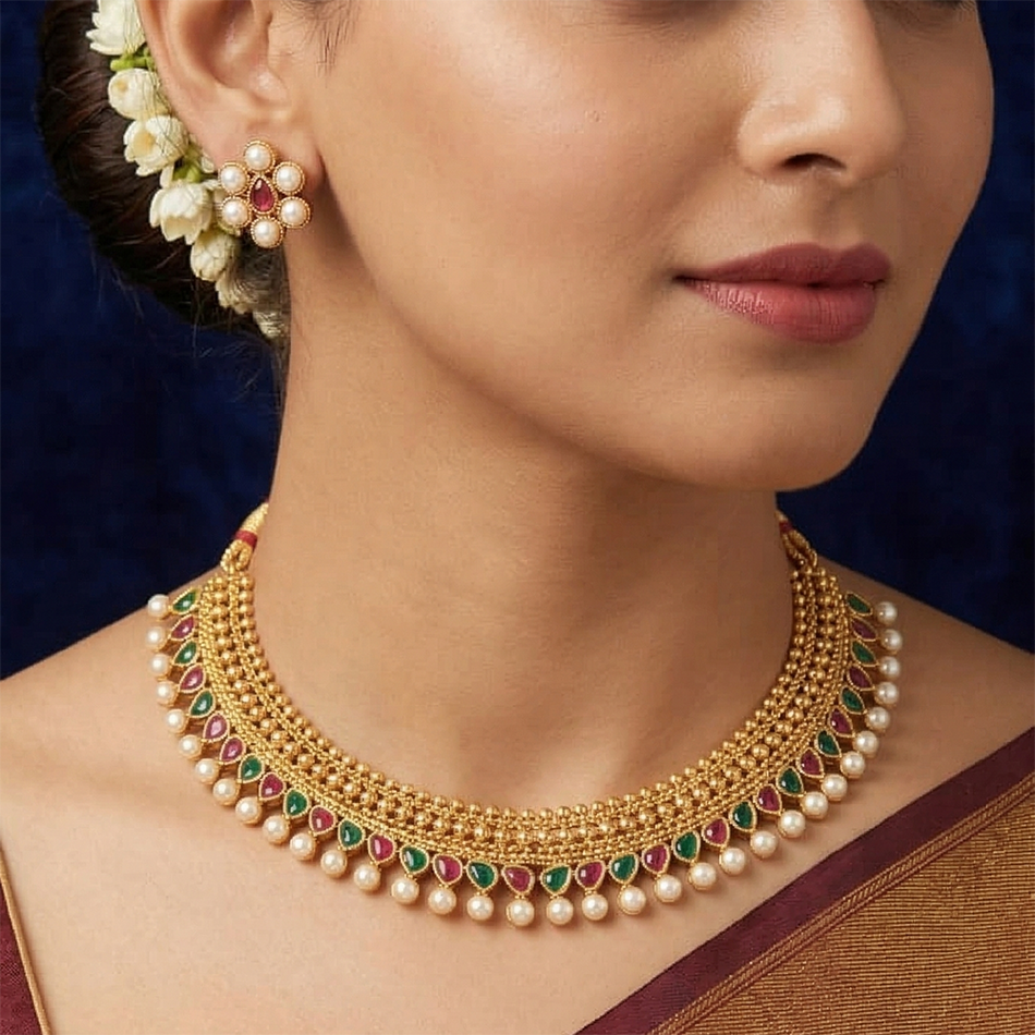 Rajwadi Necklace in Brass   Copper | Bridal Jewellery India