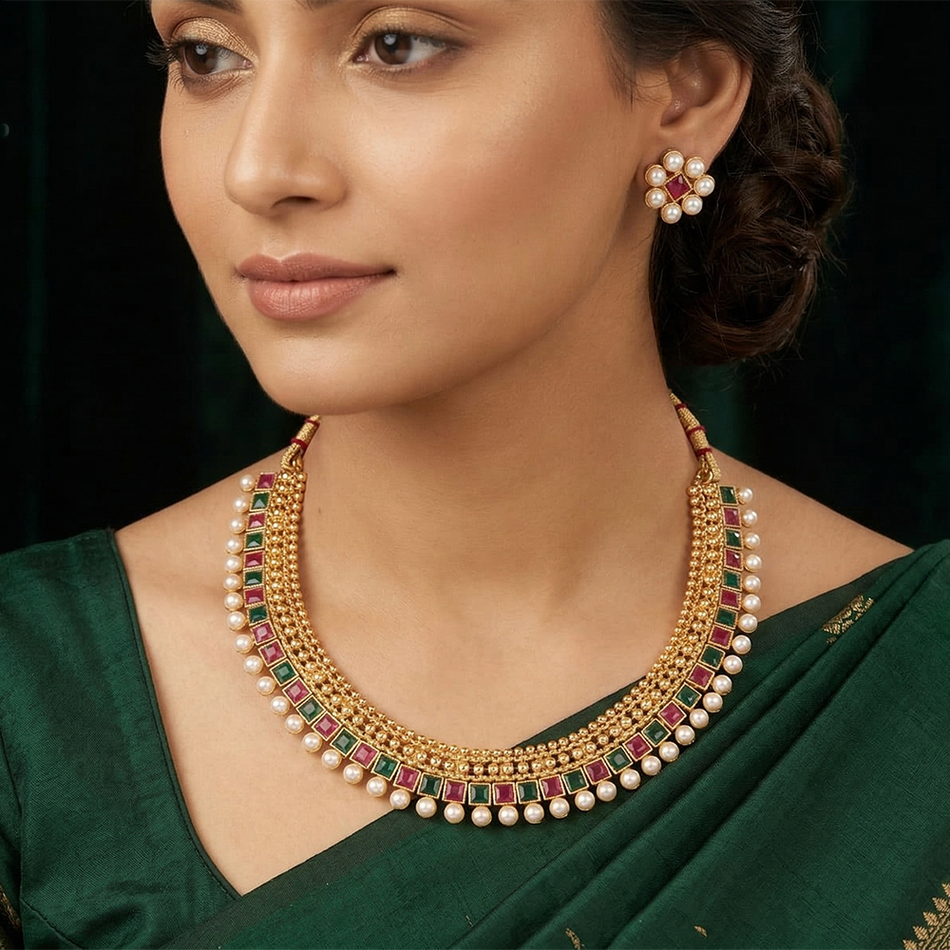 Pearl Pendant in Brass | Bridal Jewellery India