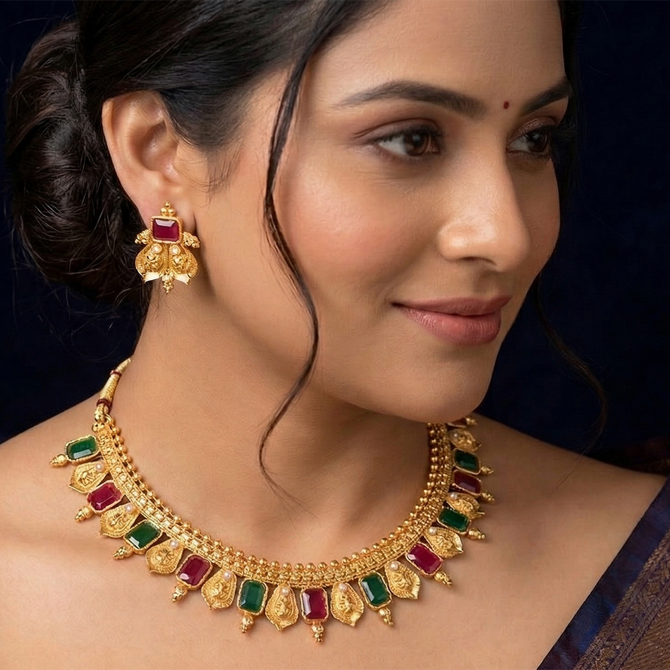 Pota Necklace in Brass   Copper | Bridal Jewellery India