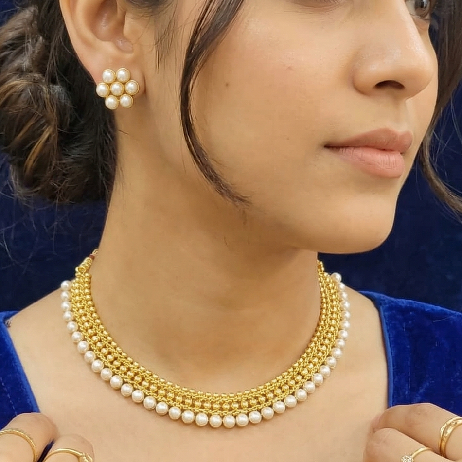 Pearl Rajwadi Necklace in Brass Copper | Bridal Jewellery India