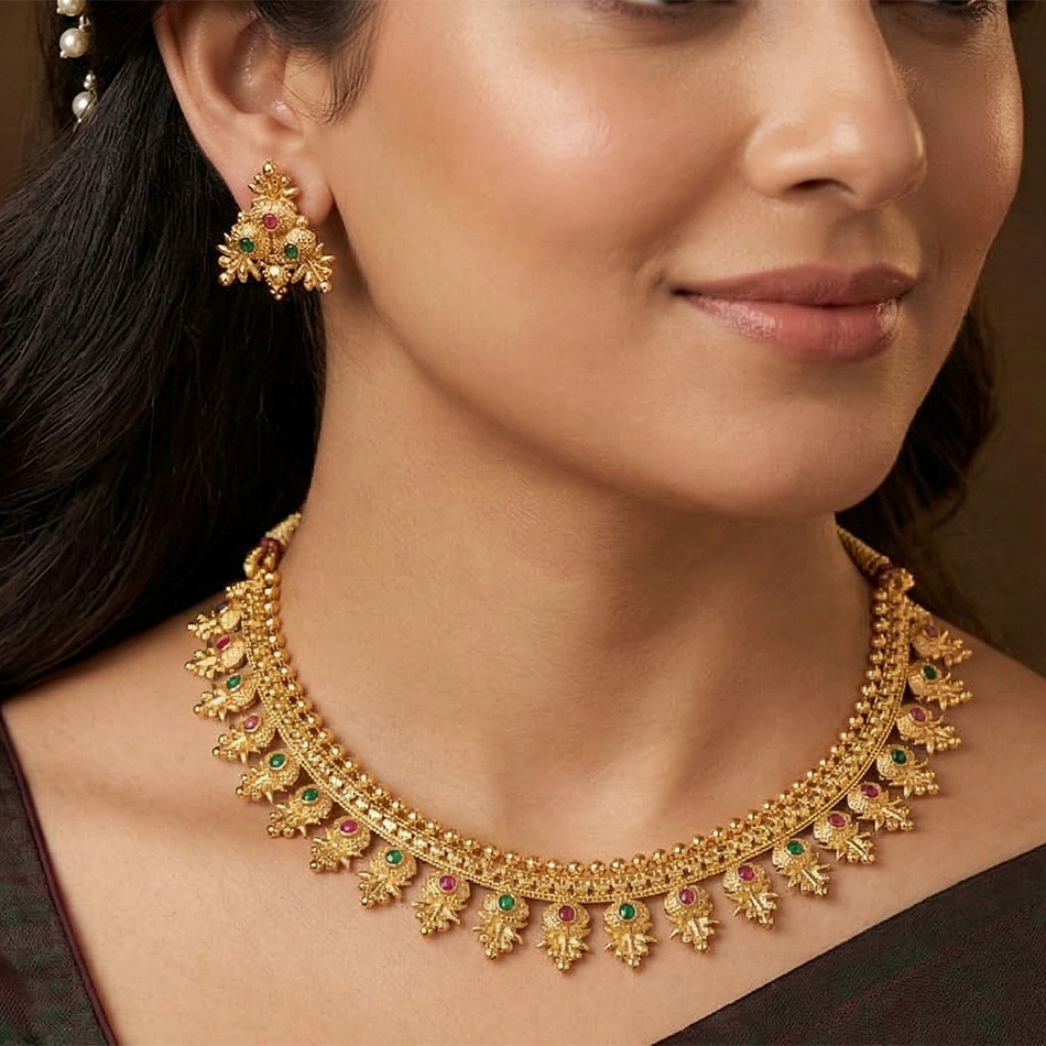 Rajwadi Necklace in Brass   Copper | Bridal Jewellery India