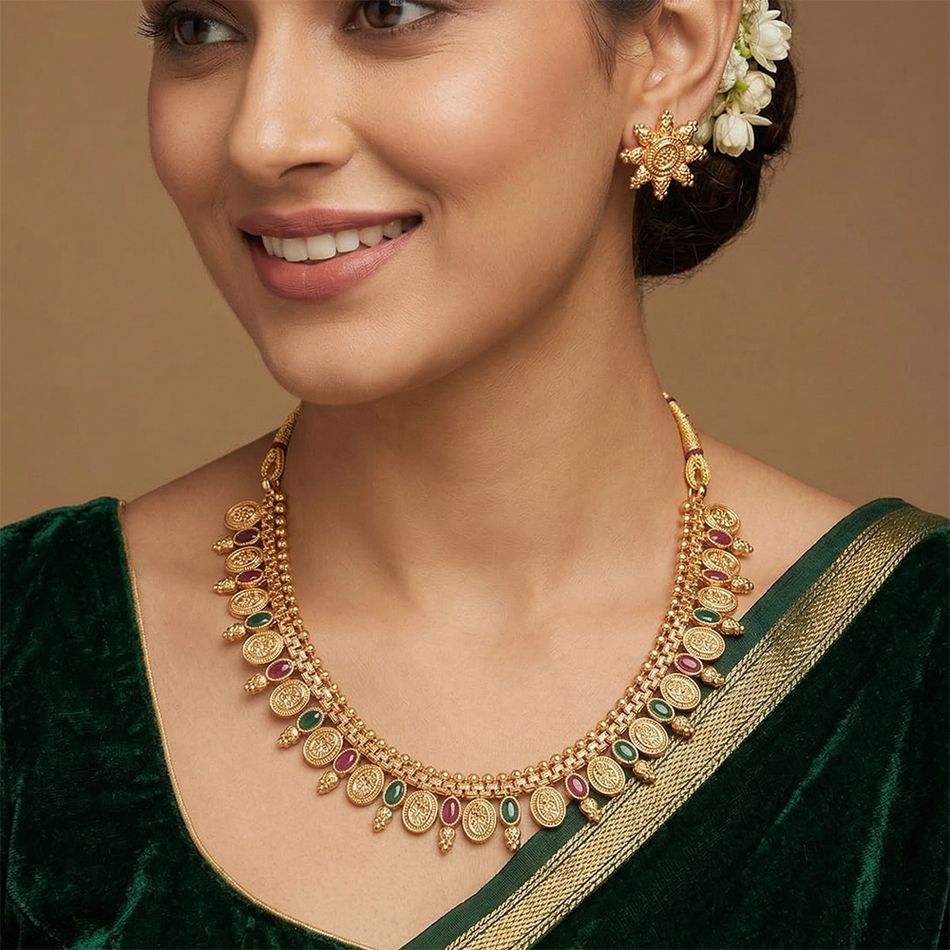 Pota Stone Necklace in Brass   Copper for Occasion | Bridal Jewellery India