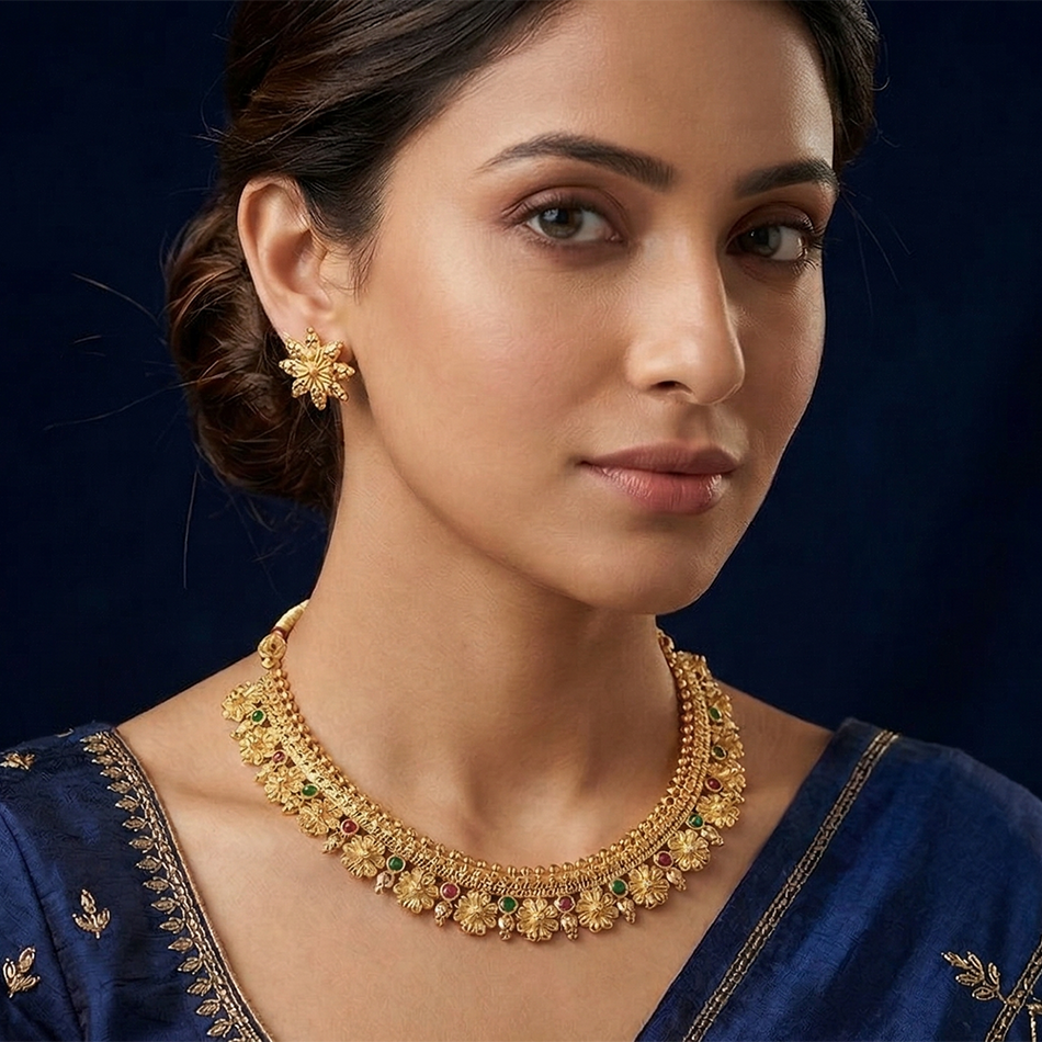 Rajwadi Necklace in Brass   Copper | Bridal Jewellery India