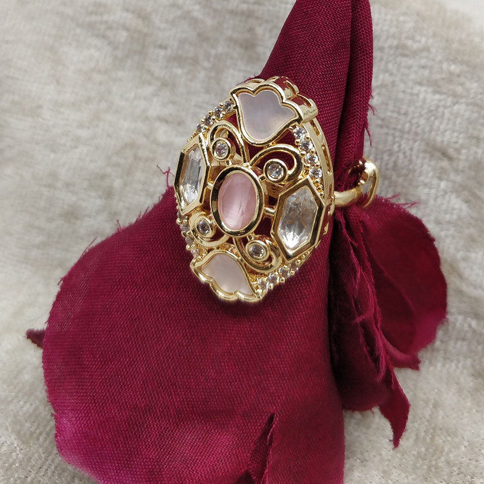 Brass Mother Pearl Ring for Occasion Wear | Bridal Jewellery India