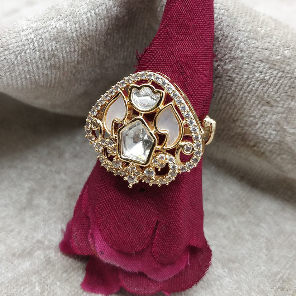 Brass Pearl Ring in Mother Pearl | Bridal Jewellery India