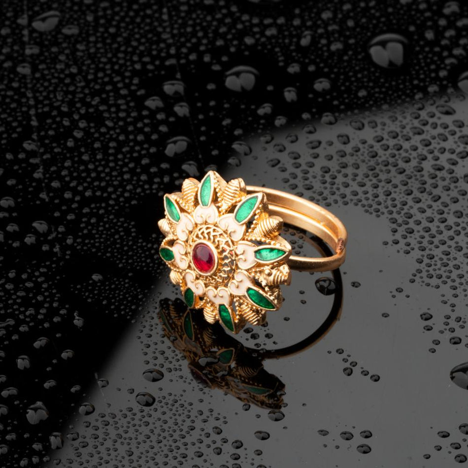 Brass Gold Plated Rings with Meenakari Stones | Bridal Jewellery India