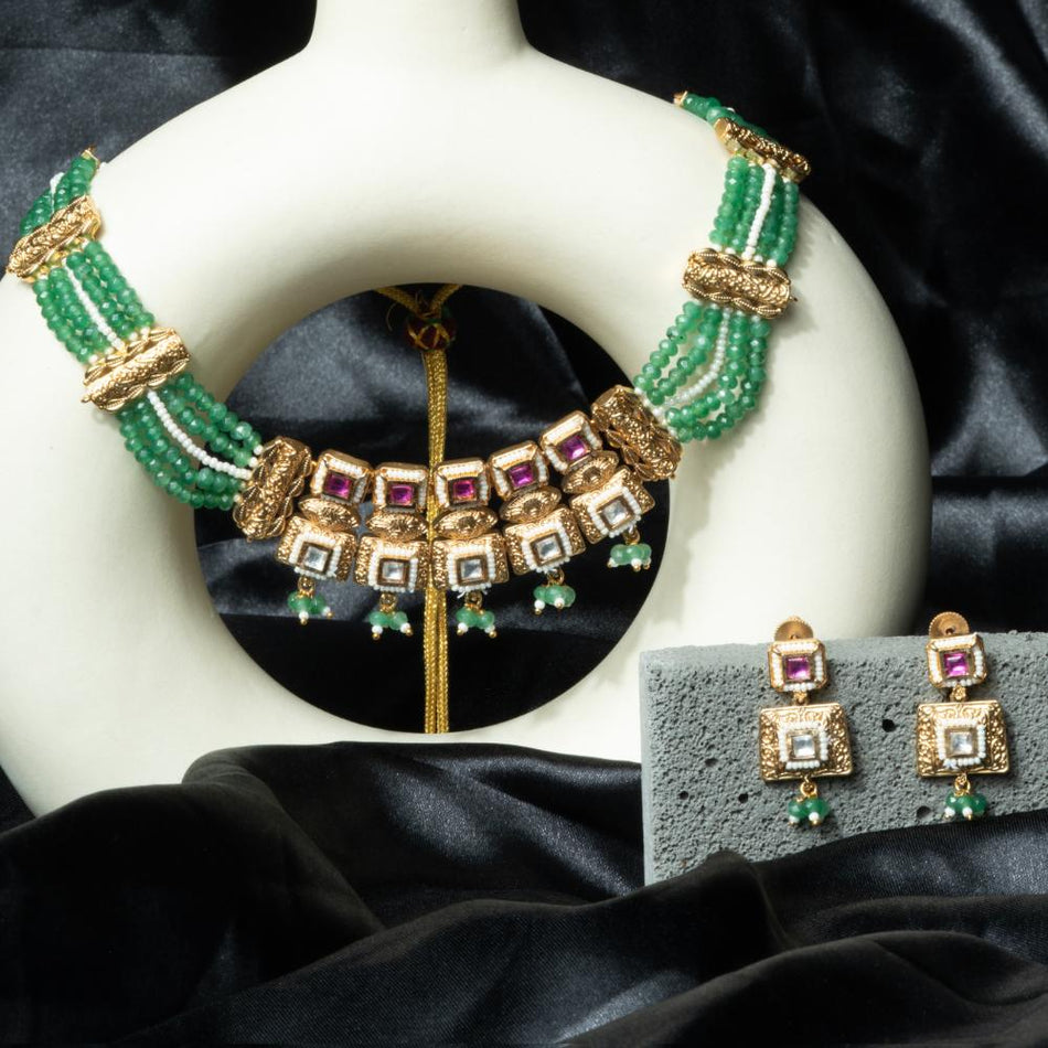 Rajwadi Necklace Set in Brass Copper Gold Plated | Bridal Jewellery India