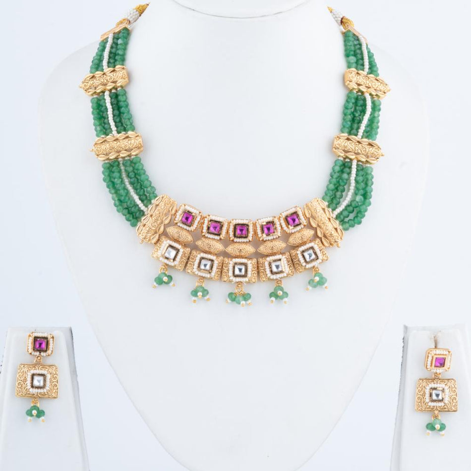 Rajwadi Necklace Set in Brass Copper Gold Plated | Bridal Jewellery India