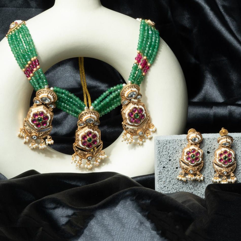 Gold Tone Rajwadi Necklace Set | Bridal Jewellery India