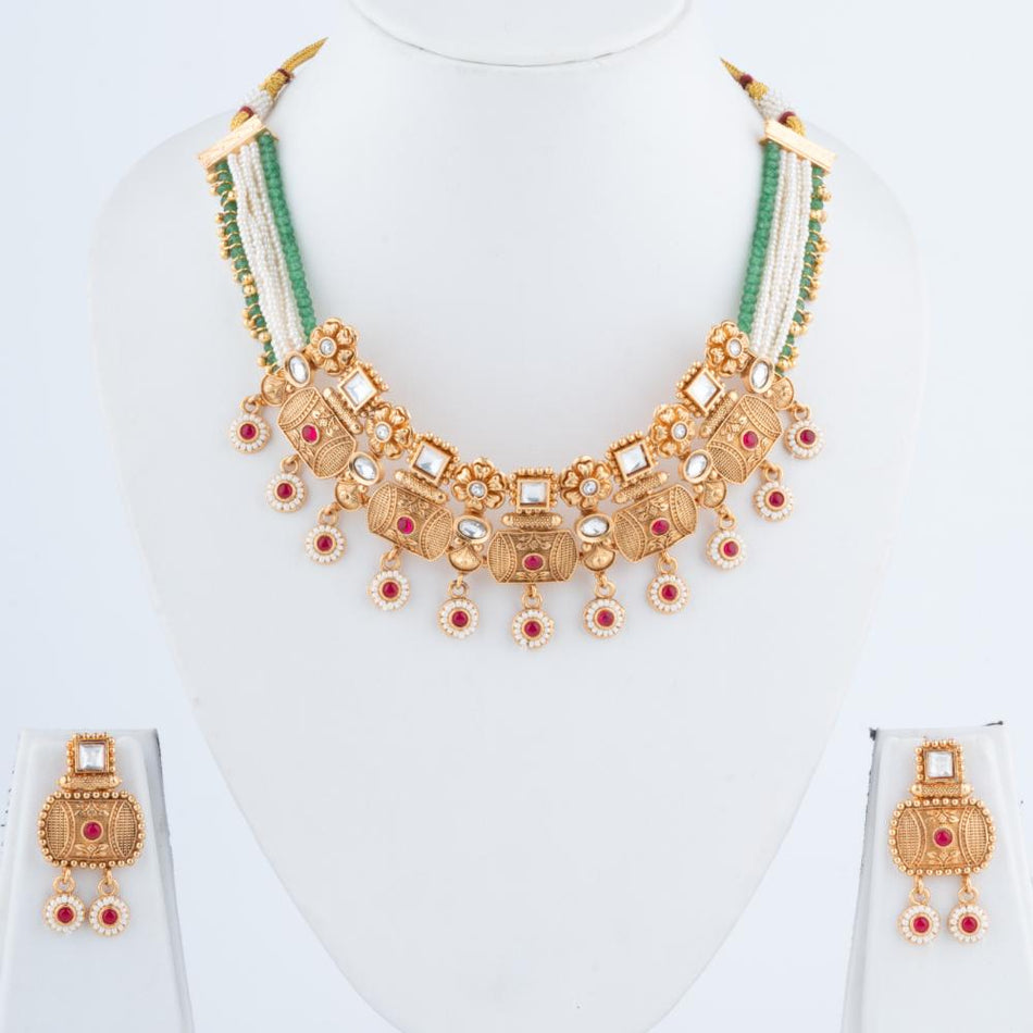 Rajwadi Necklace Set in Brass Copper Gold Plated | Bridal Jewellery India