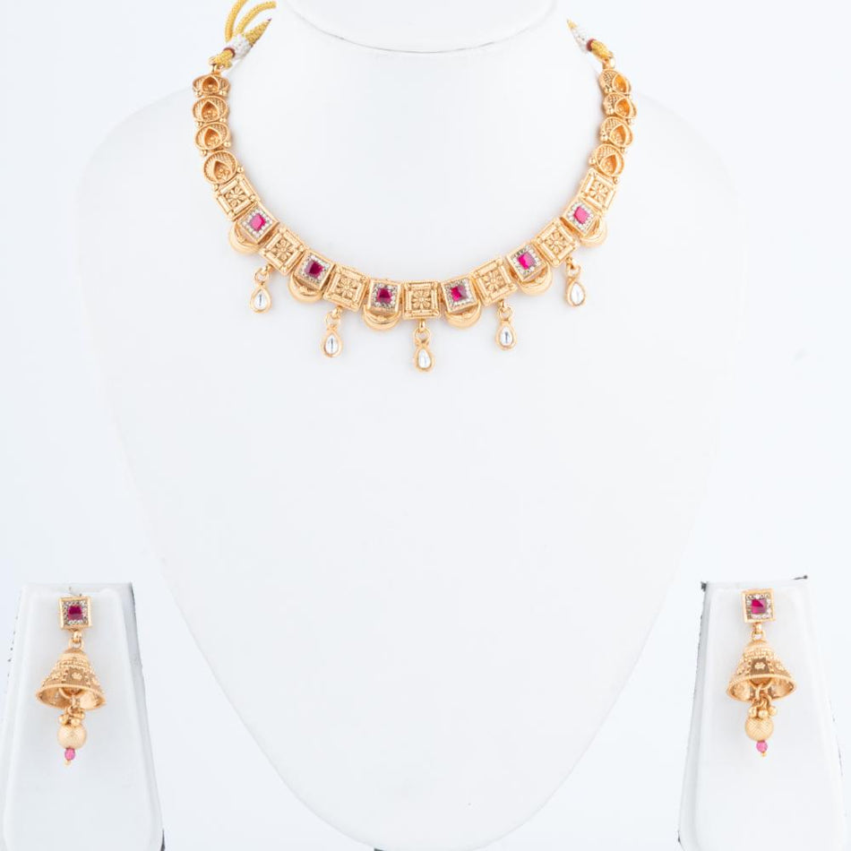 Rajwadi Necklace Set in Brass Copper Gold Plated | Bridal Jewellery India
