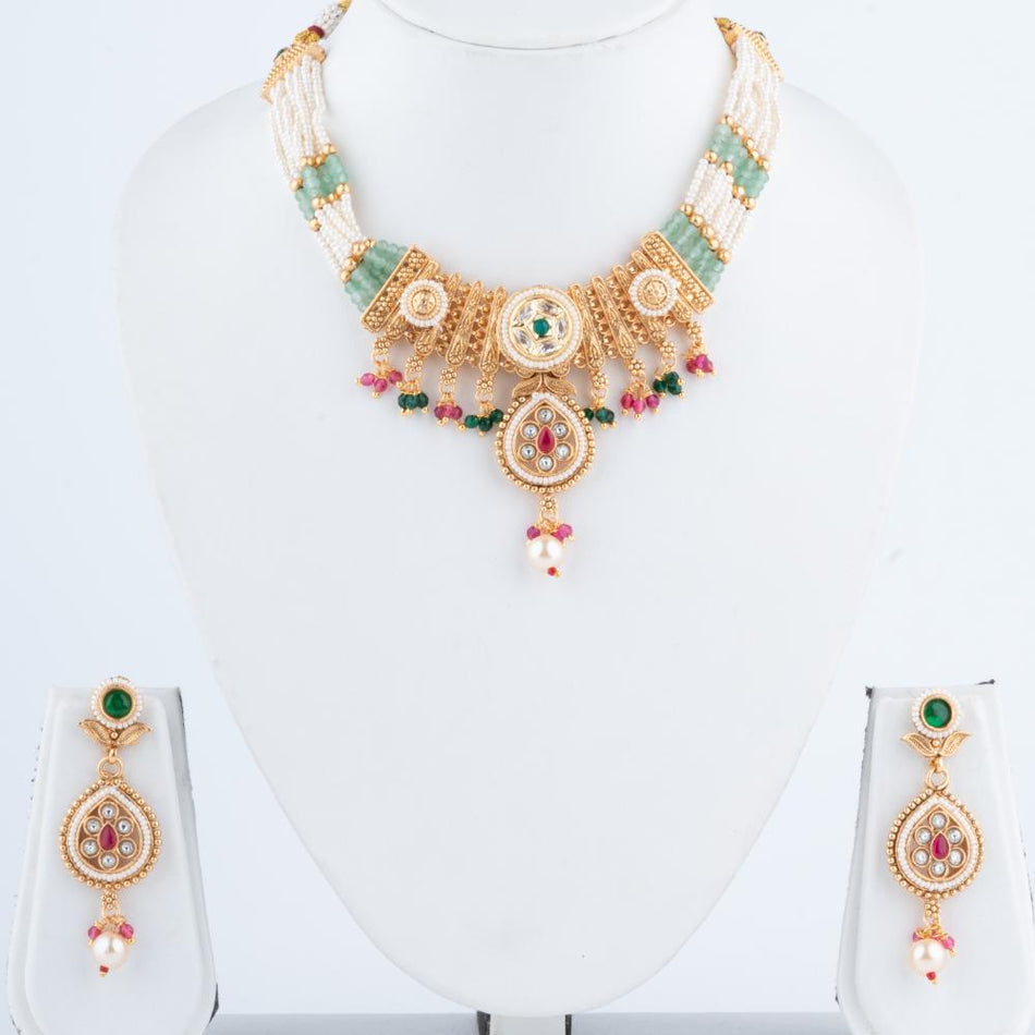 Rajwadi Necklace Set in Brass Copper Gold Plated | Bridal Jewellery India