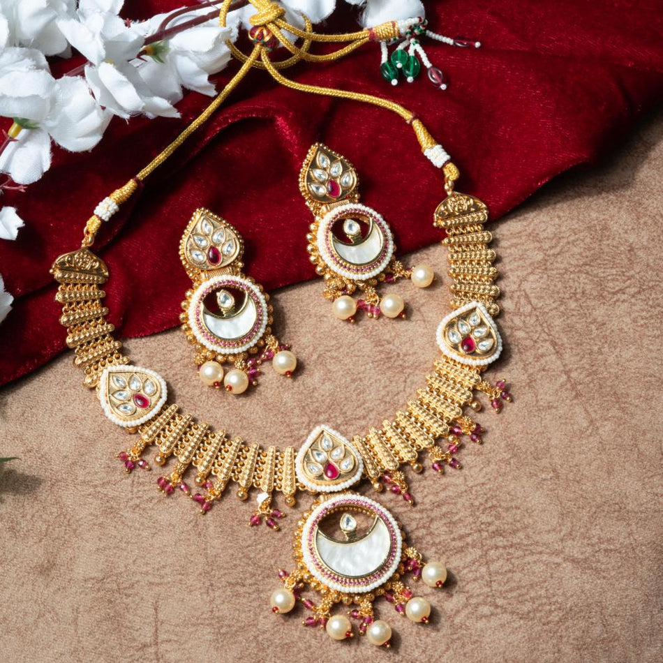 Rajwadi Necklace Set in Brass Copper Gold Plated | Bridal Jewellery India