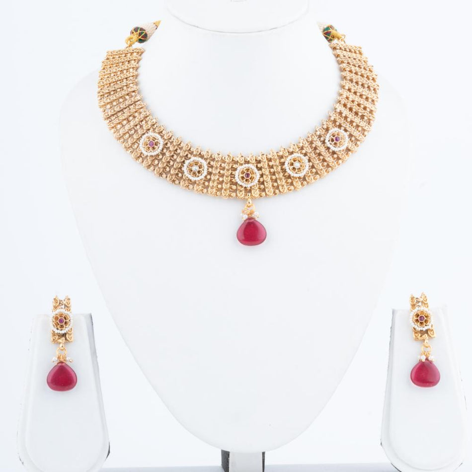 Rajwadi Necklace Set in Brass Copper Gold Plated | Bridal Jewellery India