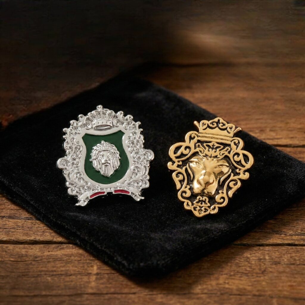 Royal Crest Lion Head Pin in Gold Plated for Men | Bridal Jewellery India