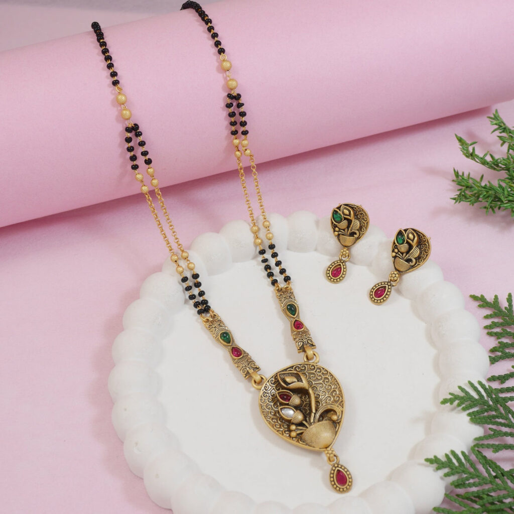 Gold Plated Traditional Studded Mangalsutra Necklace | Bridal Jewellery India