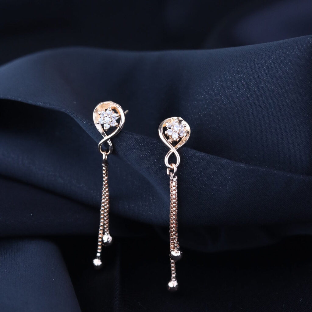 Rose Gold Plated Studs with CZ and Diamond Drop Earrings | Bridal Jewellery India