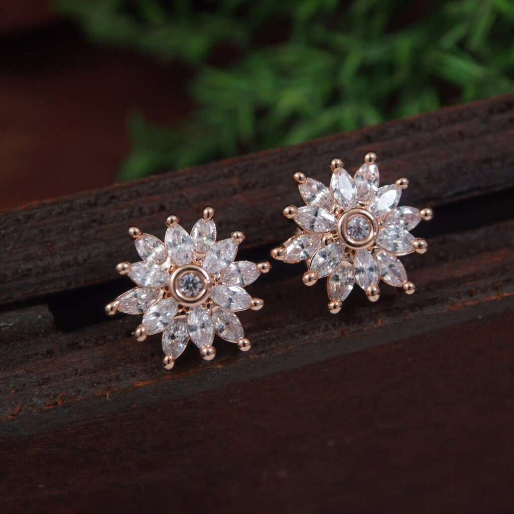 Rose Gold Plated CZ Studs for Women Occasion | Bridal Jewellery India