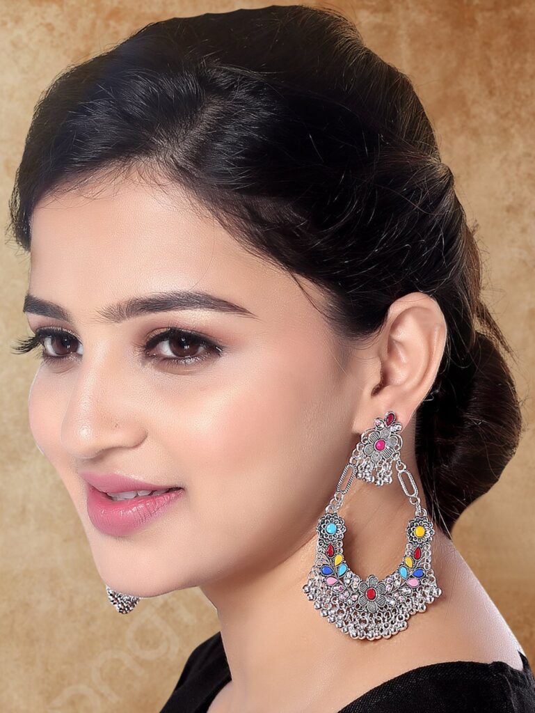 Oxidised Silver Dangle Earrings for Women | Bridal Jewellery India