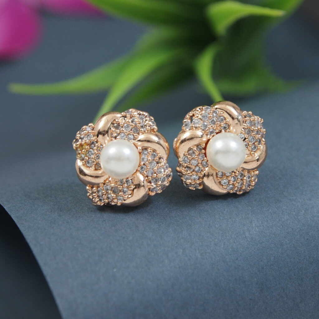 Rose Gold Plated CZ Studs for Women Occasion | Bridal Jewellery India
