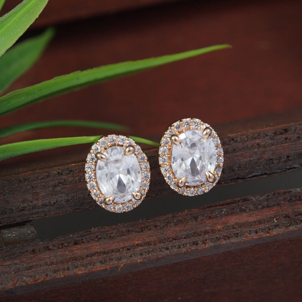 Rose Gold Plated CZ Stud Earrings for Women | Bridal Jewellery India
