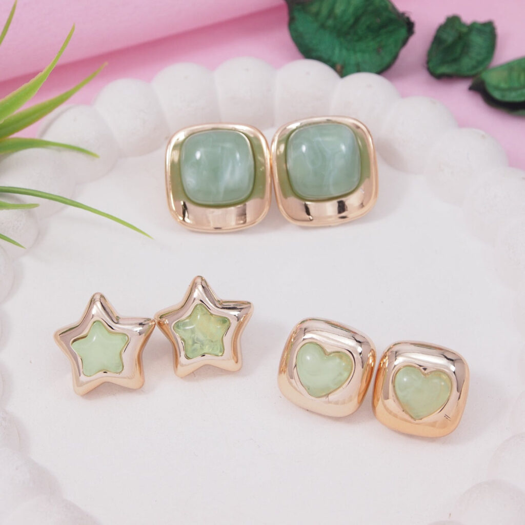 Lightweight Stud Earrings in Mint Gold Plated | Bridal Jewellery India