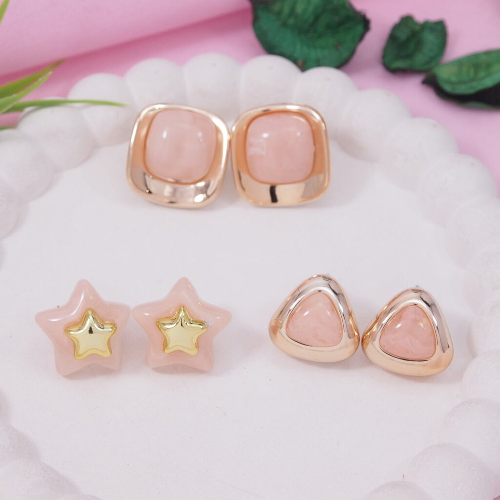 Lightweight Stud Earrings in Peach for Women | Bridal Jewellery India