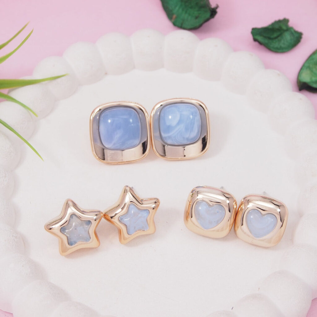 Lightweight Skyblue Stud Earrings Combo Set for Women | Bridal Jewellery India
