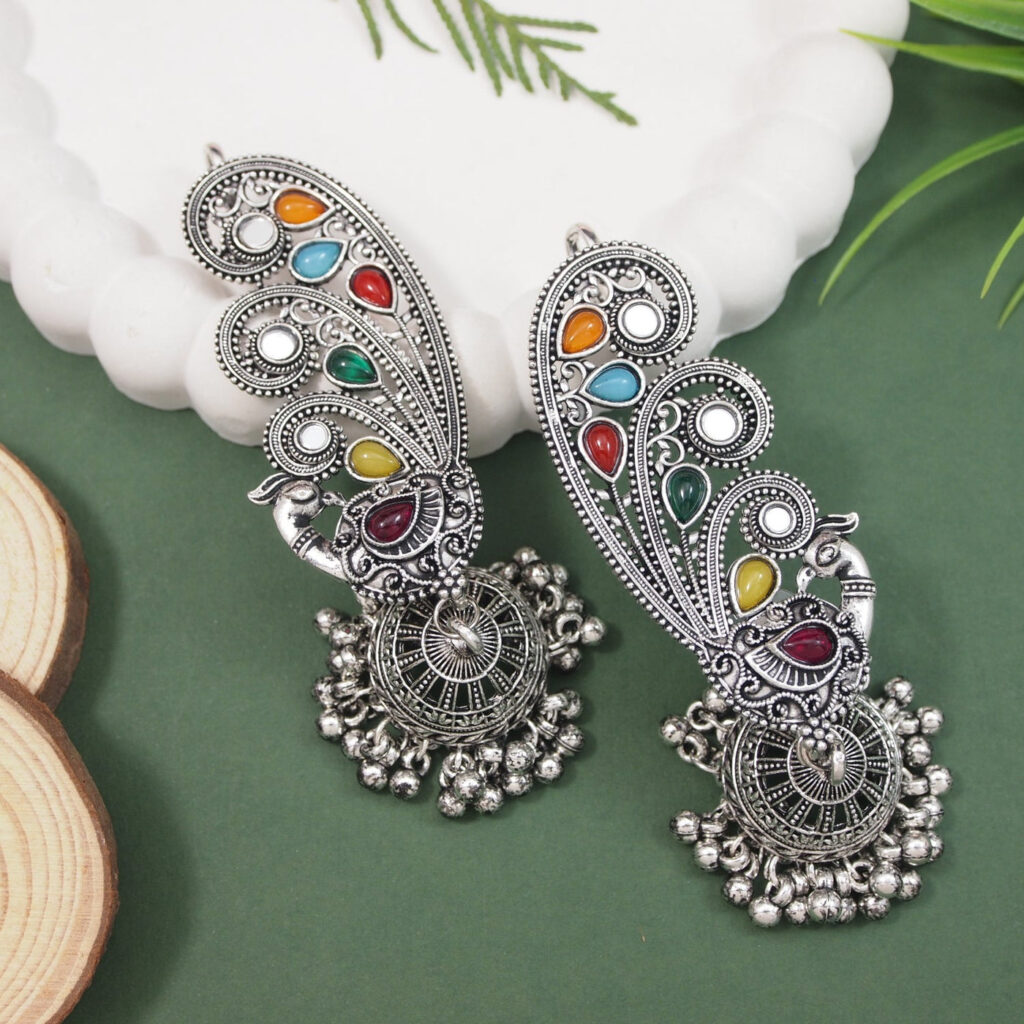 Oxidised Silver Jhumka Earrings for Women | Bridal Jewellery India