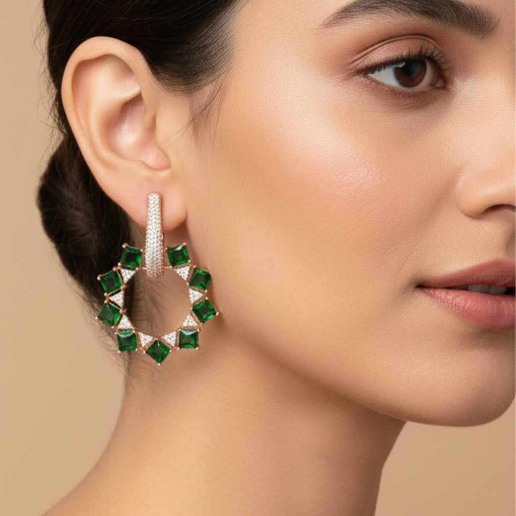 Rose Gold Plated CZ Earrings for Occasion | Bridal Jewellery India
