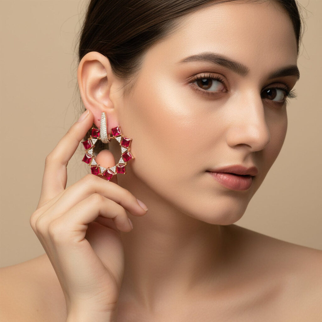 Rose Gold Plated CZ Earrings for Occasion | Bridal Jewellery India