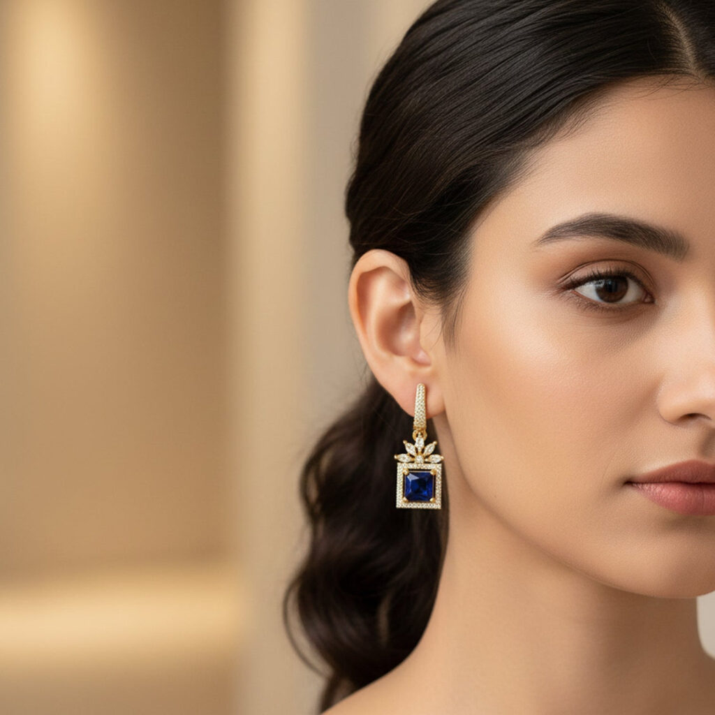 Gold Plated Cubic Zirconia Drop Earrings | Bridal Jewellery India