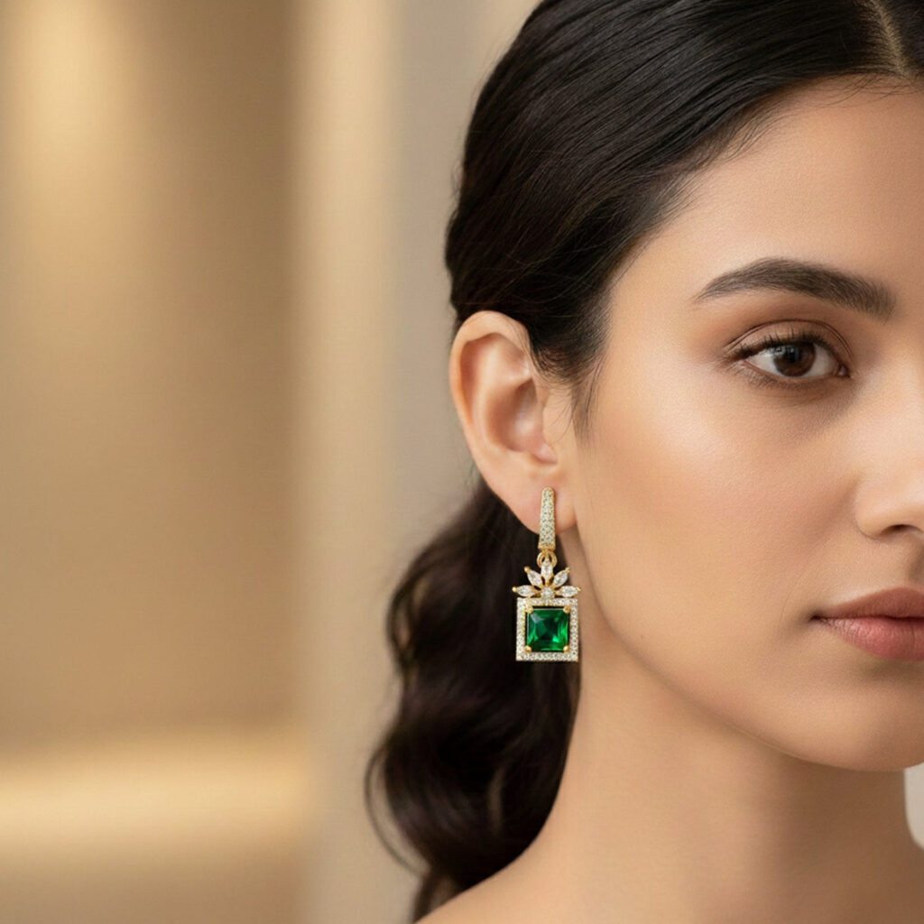 Gold Plated Cubic Zirconia Drop Earrings | Bridal Jewellery India