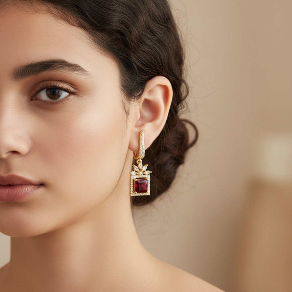 Gold Plated Cubic Zirconia Drop Earrings for Occasion | Bridal Jewellery India