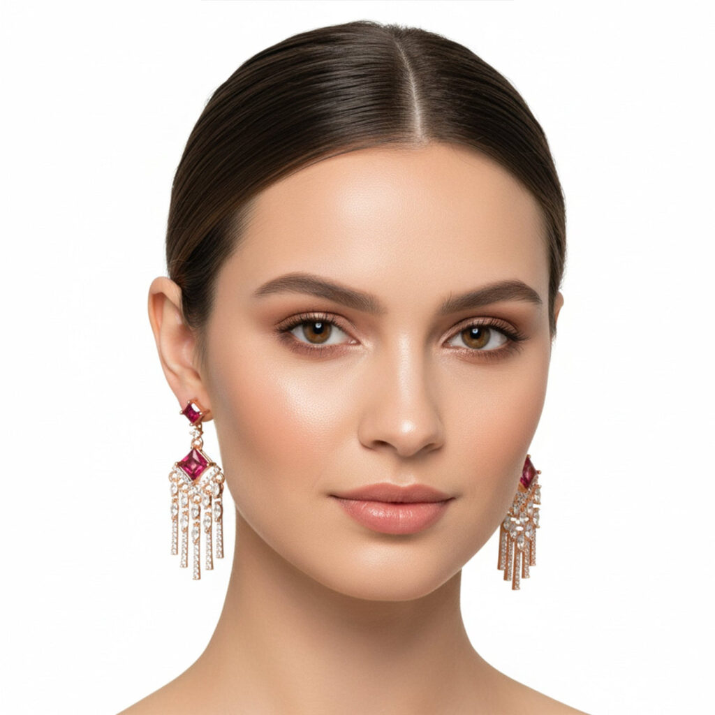 Rose Gold Plated Cubic Zirconia Dangle Earrings | Bridal Jewellery India
