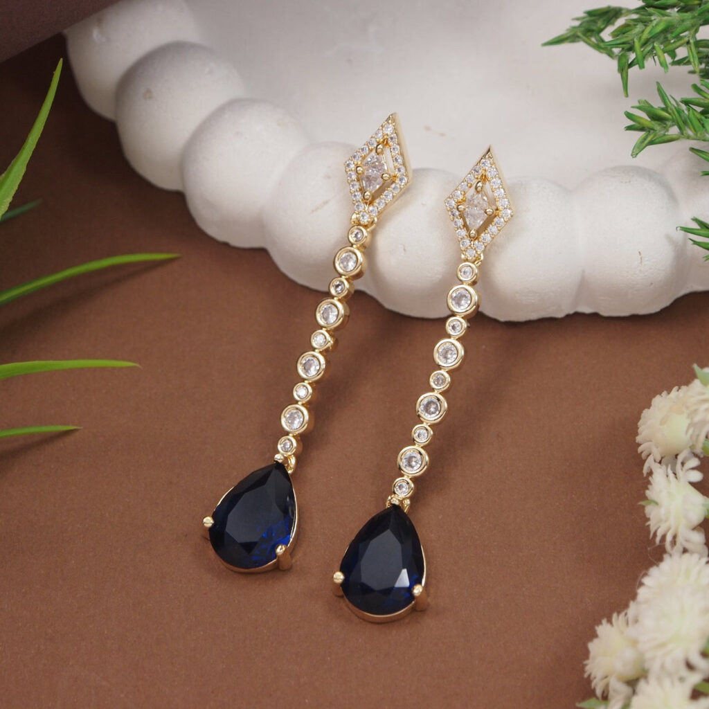 Gold Plated Cubic Zirconia Dangle Earrings for Women | Bridal Jewellery India