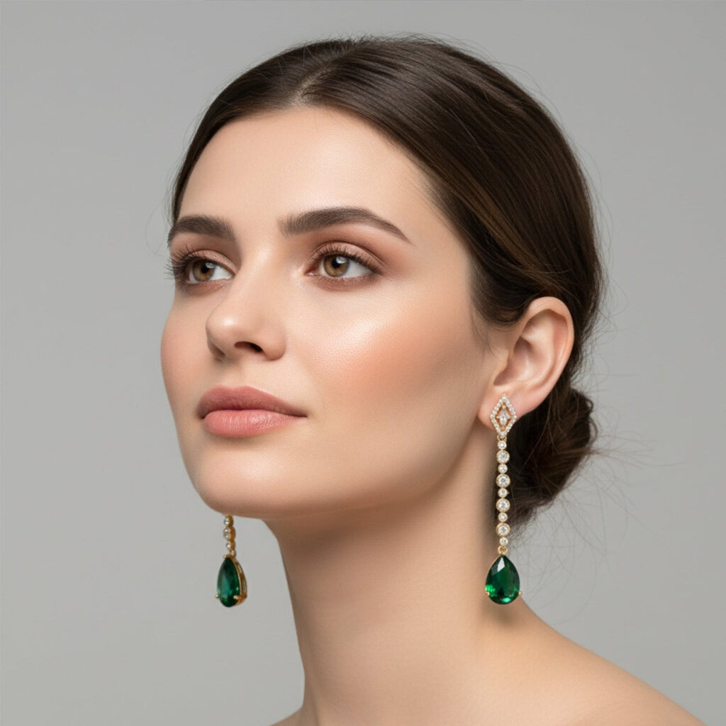 Gold Plated Cubic Zirconia Drop Earrings | Bridal Jewellery India