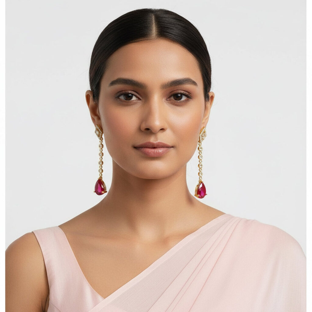 Gold Plated Cubic Zirconia Drop Earrings | Bridal Jewellery India