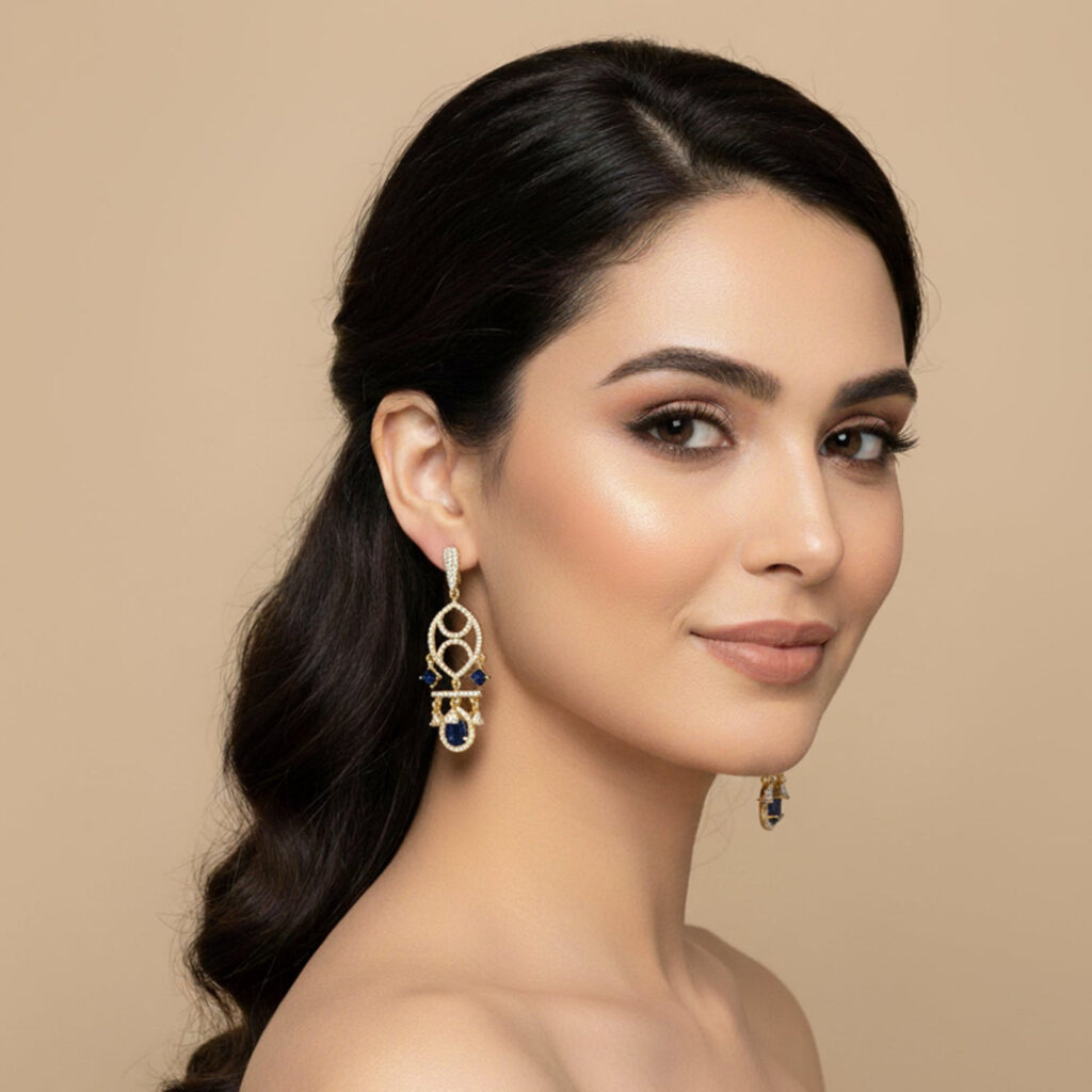 Gold Plated Cubic Zirconia Dangle Earrings | Bridal Jewellery India
