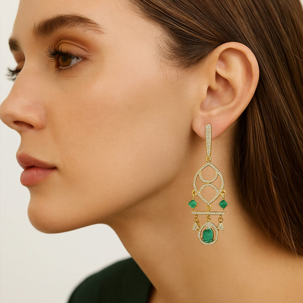 Gold Plated Cubic Zirconia Dangler Earrings | Bridal Jewellery India