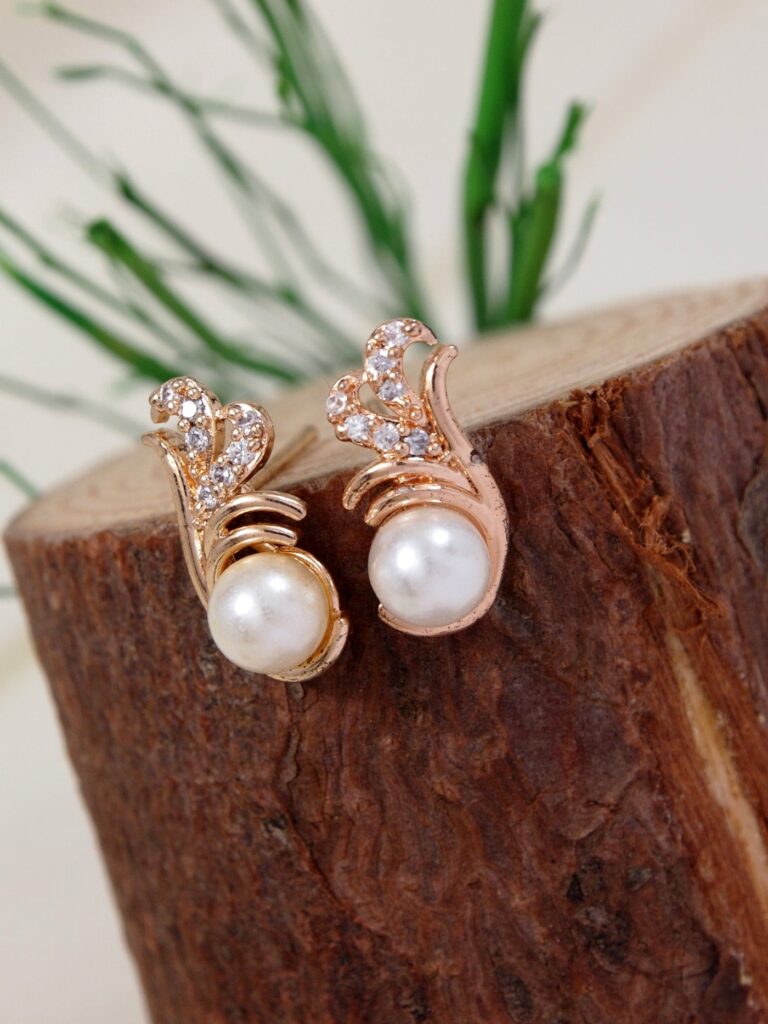 Rose Gold Plated Cubic Zirconia Stud Earrings for Women | Bridal Jewellery India