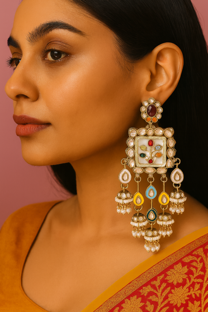 Gold Plated Kundan Earrings with Mother of Pearl for Women | Bridal Jewellery India