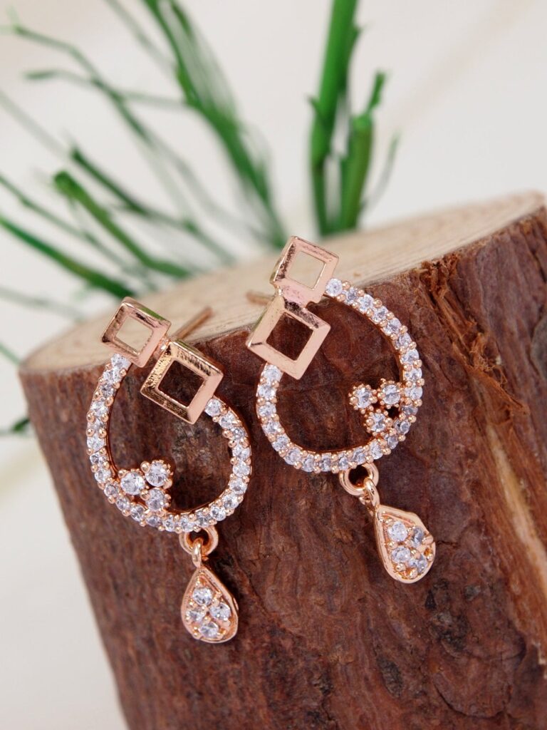 Rose Gold Plated Cubic Zirconia Stud Earrings | Bridal Jewellery India
