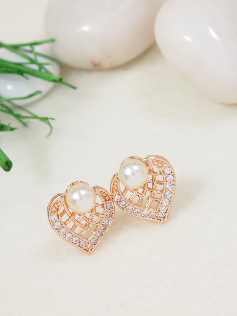 Rose Gold Plated Cubic Zirconia Stud Earrings for Women | Bridal Jewellery India